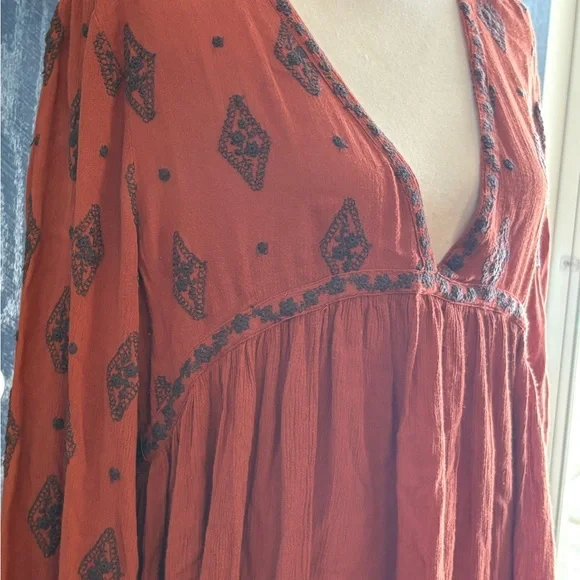 Free People Diamond Embroidered Tunic Top Cinnamon Size Large - Picture 4 of 12